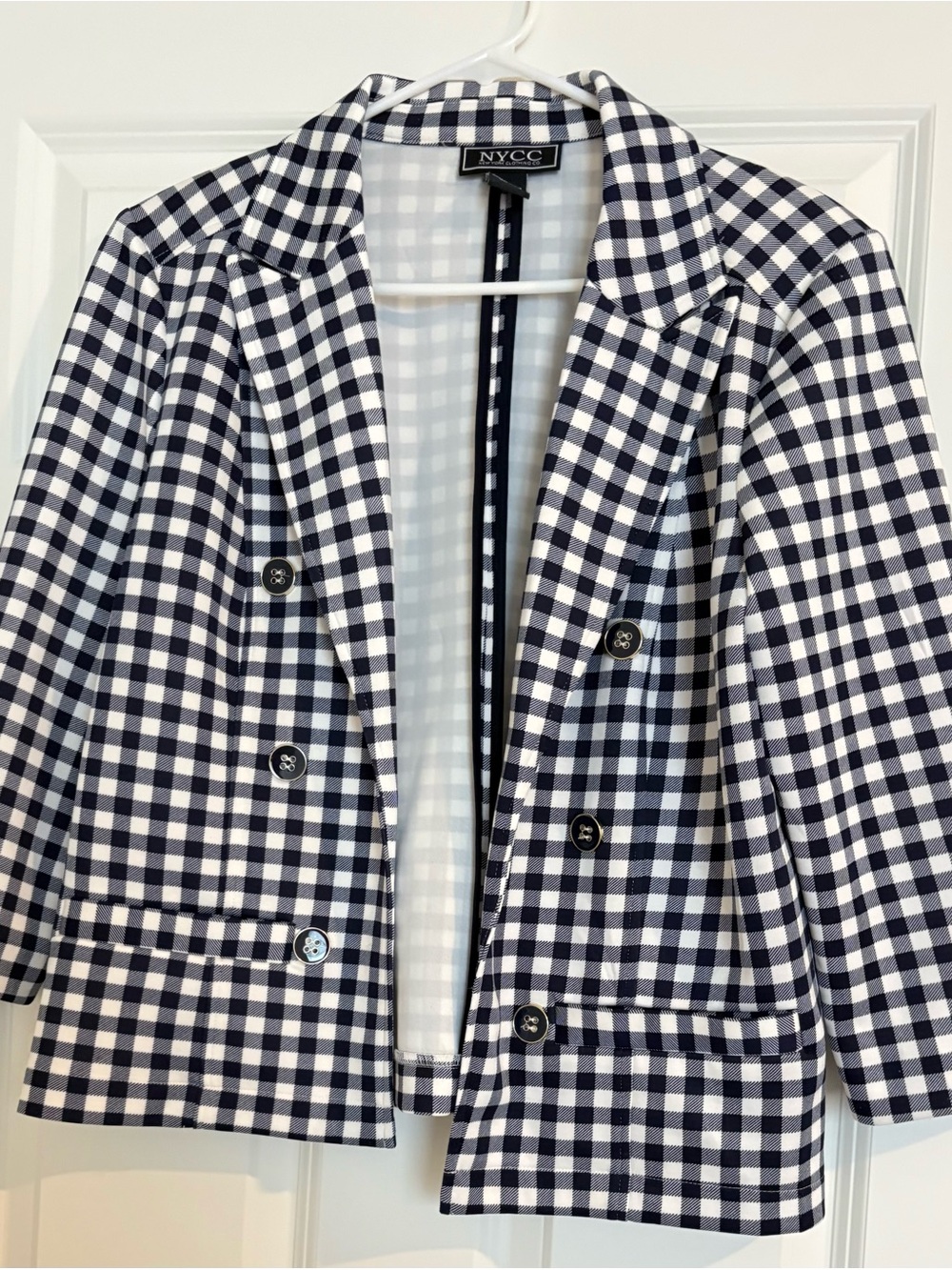 NYC Navy and White Gingham Double-Breasted Blazer